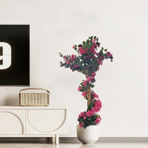 Aptliton 1 PCS Large Pink Artificial Bougainvillea Tree in Cement Pot, Faux Blooming Plant for Front Porch, Home, Office, Outdoor & Garden Decoration, 125 cm