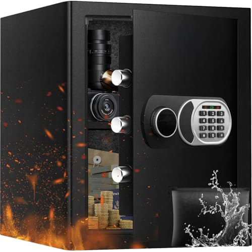 ToruKeep 50L Security Safe Box, Home Office Safe with Fireproof Waterproof Bag, Anti-Theft Safety Box with Digital Keypad, Spare Key, LED Light, Smart Alert System, Removable Shelf, 31D x 35W x 42H CM