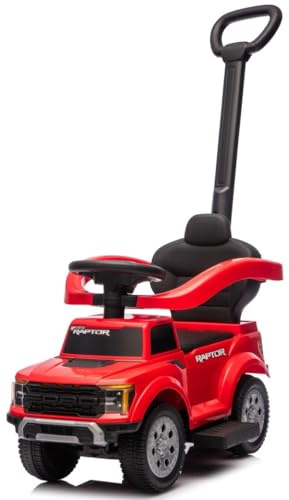 sun baby Rutschauto ab 1 Jahr mit Schieber – Fort Raptor – große Geländereifen, LED-Lichter, Sitz mit Rückenlehne und Stauraum, bis 25 kg, Rot
