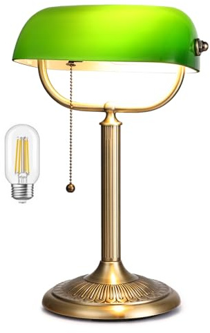 Newrays 1-Minuten-Schnellwechsel-Schirm, Grüne Glas-Schreibtischlampe | klassische für Studium, Büro, Bibliothek, inklusive LED-Lampe