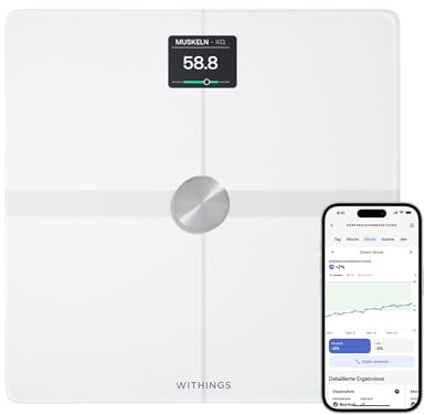 WITHINGS Body Smart - Ansluten våg med avancerad kroppssammansättning (vikt, fett/muskelmassa/benmassa, vatten, visceralt fett), WiFi och Bluetooth personvåg, vit/vit