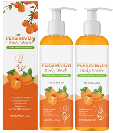 2 Piezas Lavado Corporal Caqui para Olor Corporal, Gel De Ducha De Caqui, Gel Desodorante Desodorizante, Gels De Ducha De Caquis y Té Verde De Limpieza Profunda para Hombres Mujeres