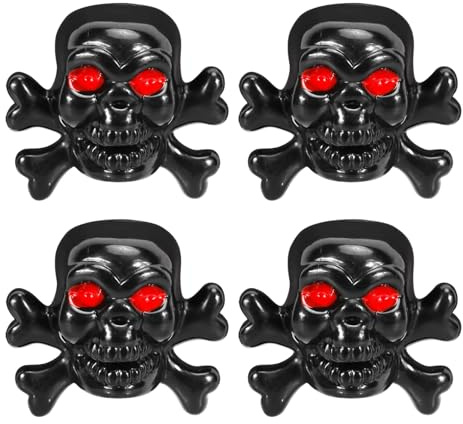 QIHAWN 4Pcs Skull Tyre Valve Caps Anti-Rust Universal for Cars Motorbikes