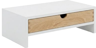 ComfortCove Skärmställ med Låda 41,5 cm – Ergonomisk Monitorhöjare i Trä, Monitorställ, Laptopställ för PC eller Bärbar Dator, Ställ för monitor, Vit