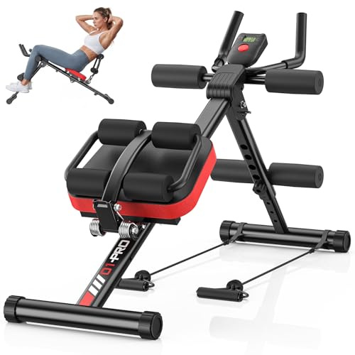 Dskeuzeew Bauchtrainer verstellbarer Bauchmuskeltrainer für Heim-Fitnessstudio mit LCD-Display und Abdominal Ab trainer Widerstandsbändern zusammenklappbares Trainingsgerät für Bauch max.150 kg