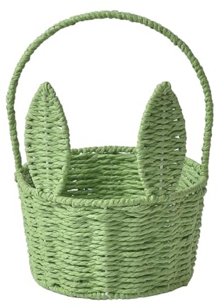 Cesta de Pascua con asa, mimbre trenzado, orejas de conejo, cesta de pícnic para decoración de paja, huevos de Pascua, dulces, recipiente adecuado para accesorios de fiesta (D, talla única)