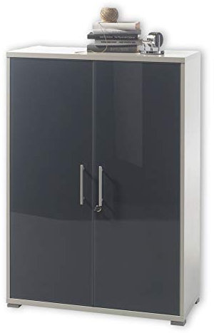 Stella Trading OFFICE LUX Aktenschrank abschließbar, grau mit graphit lackierter Glasfront - Büroschrank mit 2 Türen - Modernes Büromöbel Komplettset - 78 x 114 x 35 cm (B/H/T)