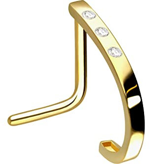 PIERCINGLINE Chirurgenstahl Nasenpiercing 3 Kristalle Piercing Nase Stecker Goldfarben