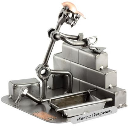 Steelman24 Schraubenmännchen Maurer mit persönlicher Gravur | Made in Germany,Handarbeit,Geschenkidee,Stahlfigur,Metallfigur