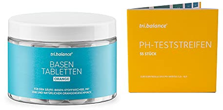 tri.balance Basentabletten Orange 225 Stück I Pro I - 1er Pack inkl. 55 pH-Teststreifen - E-Book Entsäuerungskur I Vorteilspaket zum Säure-Basen-Ausgleich