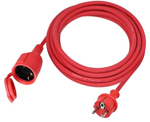 Verlängerungskabel Outdoor 15m für den Außenbereich, Gummi Verlängerung Stromkabel mit Schuko Stecker, IP44 Verlängerungsleitung 3G1,5 mm² Kabel, Elektrokabel außen, mit Schutzkappe, 3500w, Rot
