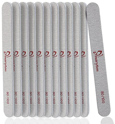Maryton Coarse Nail File 80/100 Grit Emery Boards for Poly Gel Acrylic Nails, 12 PCS Professional Double Sided Wood Finger Nail Files Set Manicure Tools