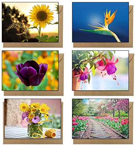 48 umweltfreundliche Grußkarten mit Blumen, aus recyceltem Karton, weiß.