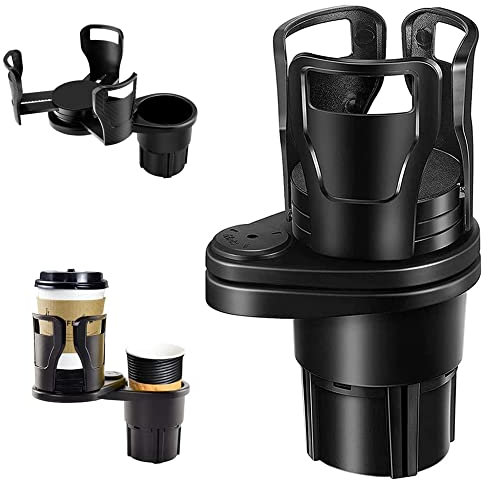 Ruolin Porte Gobelet Voiture, Support de téléphone Portable 2 en 1 de Voiture Tasse de Boisson Rotation à 360° Télescopique avec sous-Verre Amortissant pour Bouteille d'eau, Canettes de Boisson