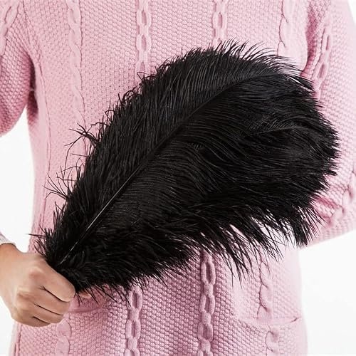 10 piezas de plumas de avestruz para fiestas negras, bricolaje, plumas grandes naturales, artesanías, fabricación de joyas, decoración navideña para bodas, 15-70 CM, poste grande 55-60 cm