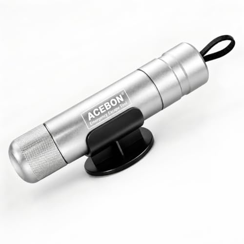 ACEBON Martello di sicurezza per auto, rompi vetri e cintura di sicurezza, strumento di fuga di emergenza (argento)