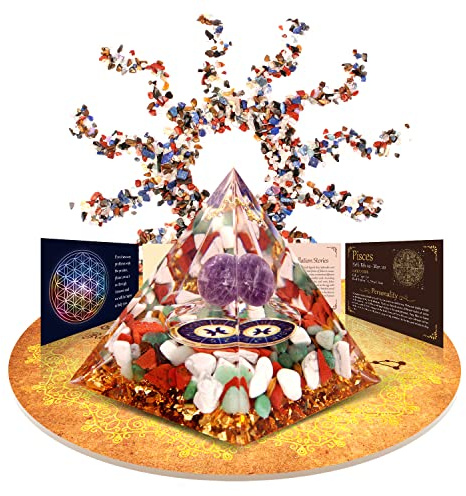 vuUUuv Orgonit Pyramide Heilung Kristall Geschenk Set,Horoskop Sternzeichen Steine zu Begleit Geburtsstein, für Astrologie,Reiki,Positive Energie zur Meditation,Anziehen Reichtum(Fische)