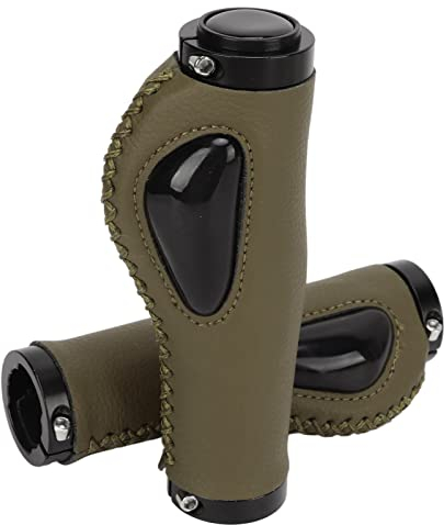 Okuyonic Leder Fahrradgriffe , flüssiges Silikon Handflächenpolster , weiches Leder , Fahrrad Lenkergriffe , Vintage , atmungsaktive Stoßdämpfung für Fahrradzubehör(Olivgrün)