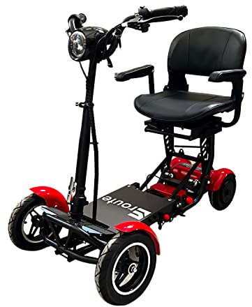 Eroute Fold 2 Pro Li-ion – Plegable Scooter de movilidad de 4 ruedas – Batería de iones de litio para inválidos y mayores - Batería de larga duración – Incluye cargador, cesta e indicadores (Rojo)