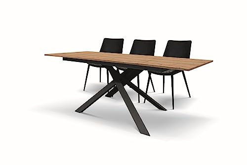KONTE.DESIGN Tavolo VOLPAIA in legno, finitura rovere rustico e metallo verniciato nero