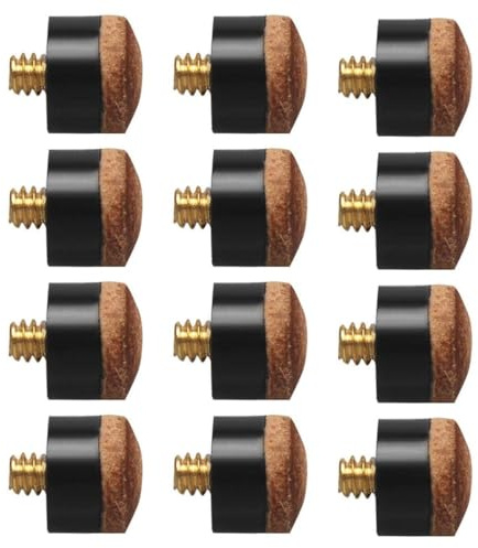 EIHI 12 Stück 12 mm Pool Cue Spitzen, Billard Zubehör, Harte Billard Queue Spitzen Messing Schraub-ersatz Tipps, Braun Spitzen Set