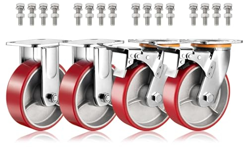 Schwerlast Lenkrolle Polyurethan Bockrolle 100 125 150 200 Mm 4er SET, Leise Pannensichere Industrie Transport Rollen, Ersatz Rollen Mit Bremse, Schrauben & Metallplatten ( Color : Fixed+Brake , Size