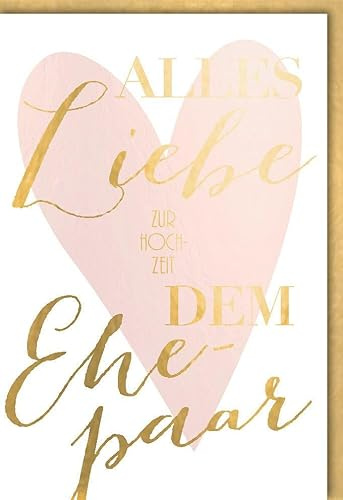 Verlag Dominique Hochzeitskarte Glückwünsche Herz groß Schrift Gold - mit Umschlag