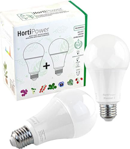 HortiPower Bloomer 2 LED Pflanzenwachstumslampen Vollspektrum 400-780nm, 9W, E27, 2 Stück - Optimale Wachstumslampe für Pflanzen