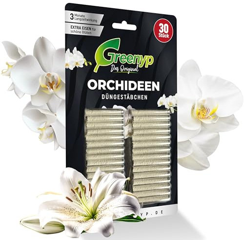 Greenyp 60x Orchideen Düngestäbchen für alle Zimmerpflanzen I Universal NPK Orchideendünger für kraftvolle Blüten I Langzeitdünger mit Extra Eisen und 3 Monate Düngekraft.
