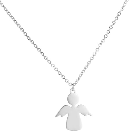 AB Viking Crafts Grazioso ciondolo a forma di angelo custode con catena in acciaio inox certificato, colore argento, in scatola portagioie, protezione della famiglia, 1,8 x 2 cm Kette 45 + 5 cm,
