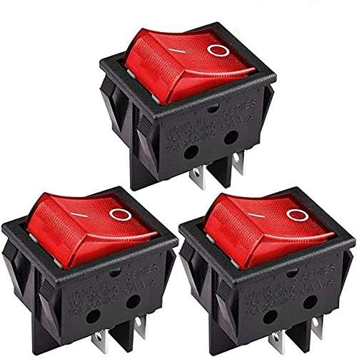 CLDIY DPST Lot de 3 interrupteurs à bascule 4 broches 2 positions on/off Rouge 16 A 125 V 16 A 250 V