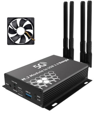 AMIUHOUN Module M.2 NGFF 4G/5G vers USB 3.0 Adaptateur M2 Carte WiFi Convertisseur Riser Board avec Antenne Refroidisseur Ventilateur Emplacement pour Carte SIM Facile à Utiliser