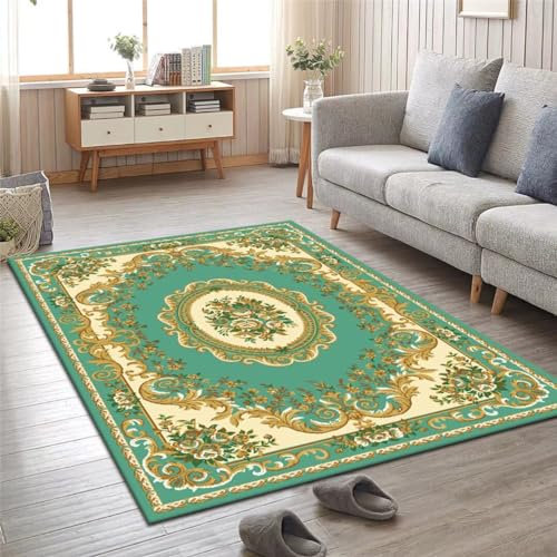 Kunsen 120X160CM Teppich Rutschstop Klassische Mode, Wohnzimmer, Retro-Schlafzimmer, Sicherheit und Umweltschutz Flokati Grün Günstiger Tür