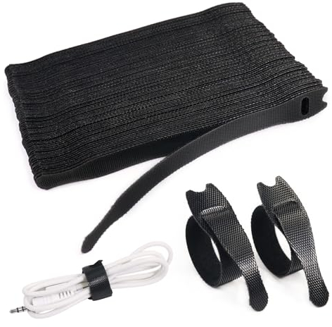 Redamancy 200 Pezzi Fascette Nere con Chiusura a Strappo, Fascette Cavi Riutilizzabili in Nylon, Fascette Stringicavo per Organizzazione dei Cavi a Casa e in Ufficio, 150 x 12 mm