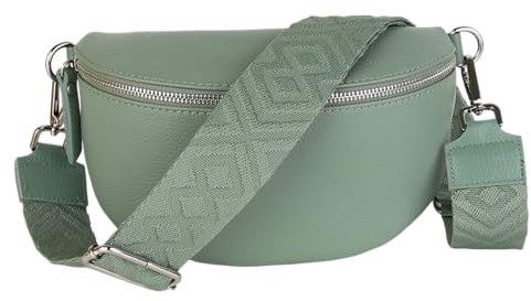 MIRROSI® Bauchtasche Damen, Echtleder, Made in Italy, Umhängetasche, Brusttasche, Crossbody Bag (1 Tasche & 2 Gurte) (Mint (Fischgerät), Mittelgroße Tasche (25x16x7cm))
