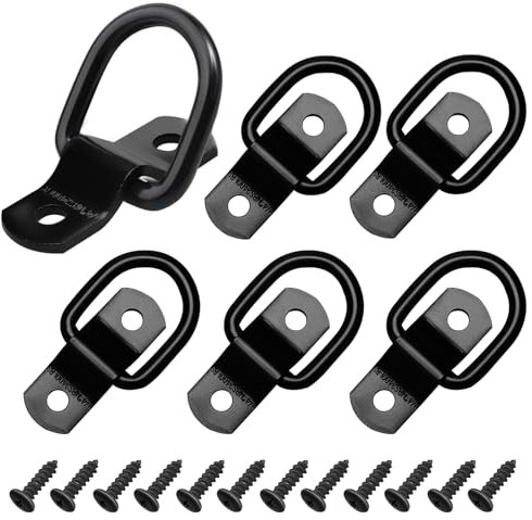 6 Pack D-Ring Tie Downs Cargo Tie Downs Anchors D Lashing Rings, Heavy Duty Truck Tie Down Hooks with Screws for Load Securing in Trailer Truck Boat Cars Kayak (Black)