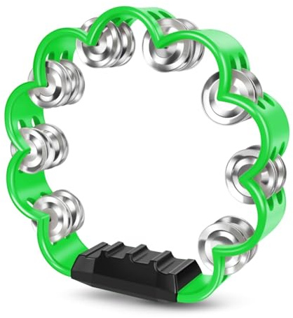 Flexzion Flower Tambourine - 8 Inch Handheld Percussion Instrument w/Metal Jingles & Ergonomic Grip - Small Tambourines for Adults, Kids, Church, Parties, & Musical Events (Green)