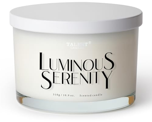 Duftkerze, TALENT Candles, 100% natürliches Sojawachs, 3 Dochte, Duftkerzen als Geschenk für Frauen und Männer, Aromatherapie, Einweihungskerzen, 10,93 oz Glaskerze, leuchtende Gelassenheit