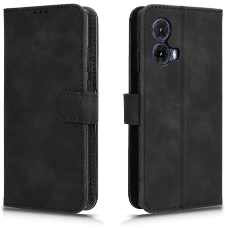 WBWONE Funda para Motorola Moto G85 5G Funda, Funda de Tapa PU Cuero Carcasa con Magnético Función de Soporte y Tarjetas Ranuras - Negro