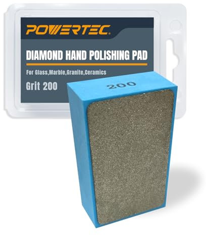 POWERTEC Diamond Hand Polishing Pads 200 Grits 1Pack, Diamond Sanding Block for Polishing and Grinding Porcelain, Ceramic Tile, Glass, Granite, Stone, Wood & Metal (71906)