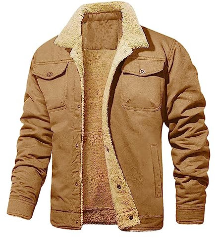 Lederjacke Herren Vintage Stehkragen Winterjacke Herren Grosse Grössen Mit Fell Wildlederjacke Winter Warm Ledermantel Fleece Gefüttert Teddy Fleecejacke Warme Dicker Mantel Schaffell Kaschmir Jacken