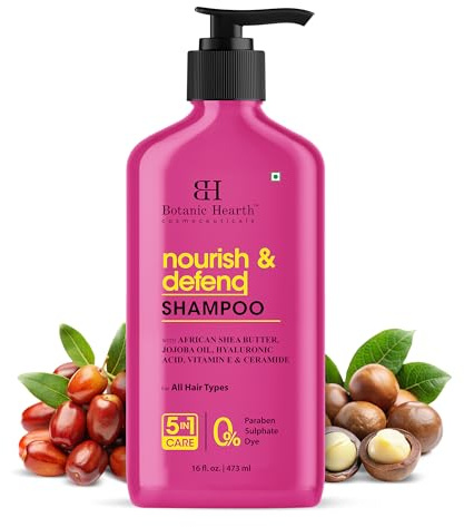 Botanic Hearth Nourish & Defend Shampoo 16 fl. oz (473 ml) | African Shea Butter, Jojoba Oil, Hyaluronic Acid, Vitamin E & Ceramide | Hydrating & Strengthening | Paraben & Sulfate-Free