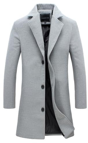 UHouse Herren Mantel Wolle Lang Herbst Angebote Wollmantel Slim Fit Wintermantel Business Trenchcoat Freizeit Herren-Mäntel Stehkragen Übergangsmantel Große Größen Grau XL