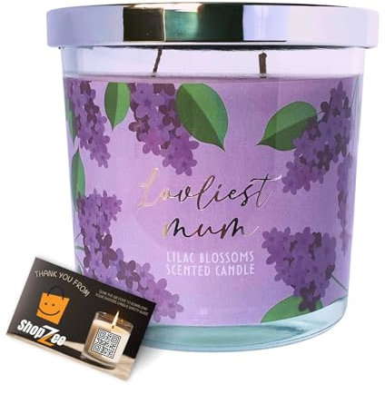 Mothers Day Scented Candle 350g - Dual Wick Glass Jar Candles Long Burning, Up to 50 Hours, Silver Lid for Wax Protection, Floral Fragrance Gifts for Mum - Includes Safety Tips Guide (Lilac Blossoms)
