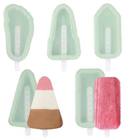 Fyfjur 5 Piezas Moldes Helados Silicona Premium, Moldes Para Helados Silicona con Palo, Reutilizables y Sin Bpa, Fácil de Desmoldar, Tendencia Veraniega e Ideal para Helados DIY
