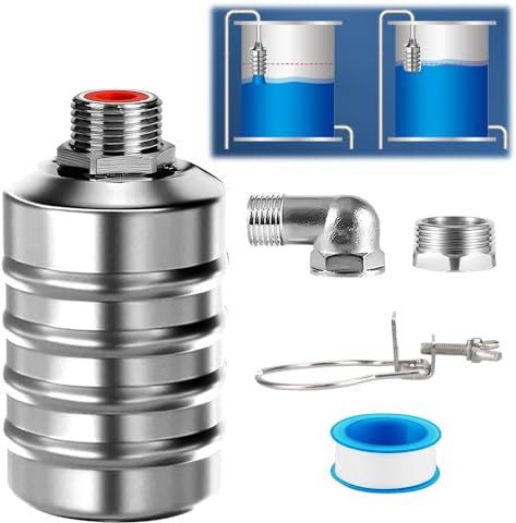 YANGUN Automatisches Schwimmerventil, 1/2 bis 3/4 Automatisches Wasserstandskontrollventil, Wellrohr und Dichtungsband Schwimmerventil für Wassertank Pool, 304 Edelstahl für Wassertanks, Pools