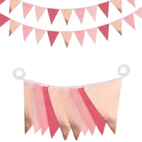 Festone decorativo da 9,1 m, color rosa cipria, color oro rosa, bandierine triangolari in tessuto, per estate, golf, giungla, sposa, baby shower, matrimonio, compleanno, decorazione da appendere