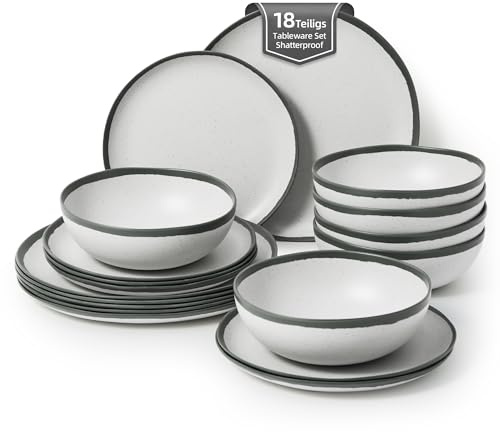La Joventino Juego de vajilla de camping para 6 personas, diseño retro gris con platos de melamina, perfecto para exteriores