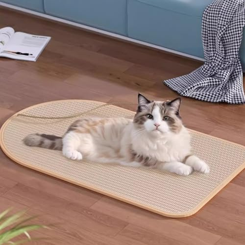 Kratzmatte Katze mit Spielball,Sisal Teppich Katzen Kratzbrett Wand,2 Stile (Oval & Rechteck) zur Auswahl,Katzenkratzbretter Kratzmatte für Schützt Teppiche und Sofas (Groß, Hausform)