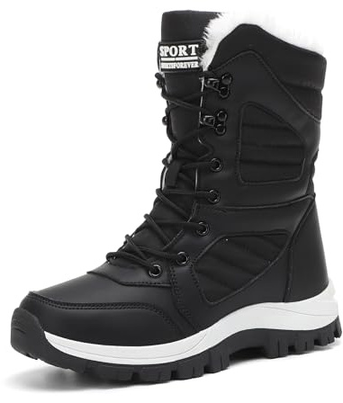 GemChve Botas Mujer Invierno Botas Camperas Calor Impermeable y Antideslizante Botas de Montaña Mujer Black 41 EU